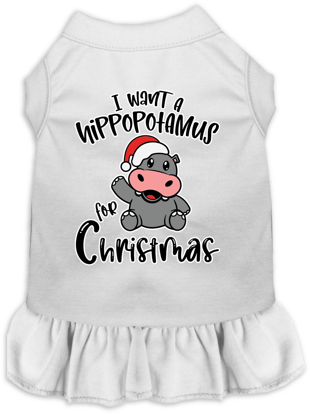 Hippo for Christmas Screen Print Dog Dress White Size XS